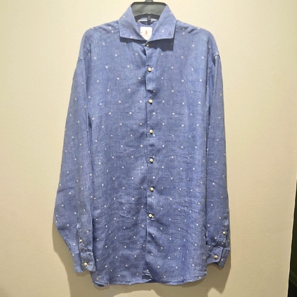 Martin Dingman Blue & White Men's Shirt 100% Linen size XL